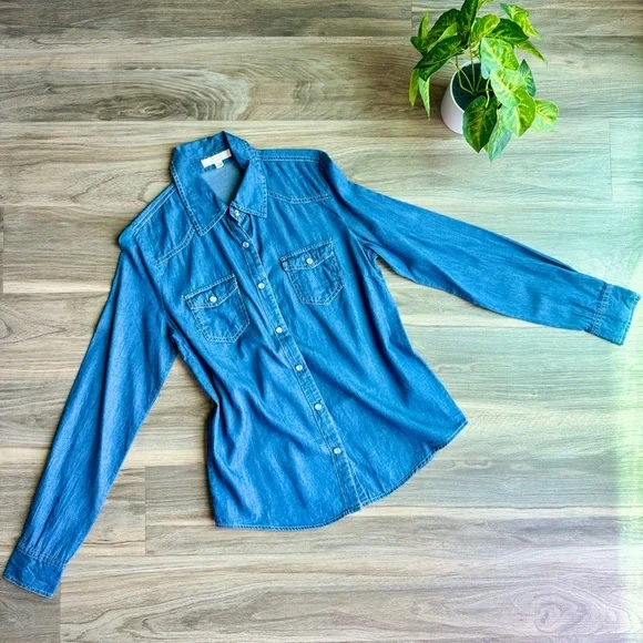 Iris‎ Los Angeles Denim Button Down Long Sleeve Shirt Size S - Picture 9 of 9
